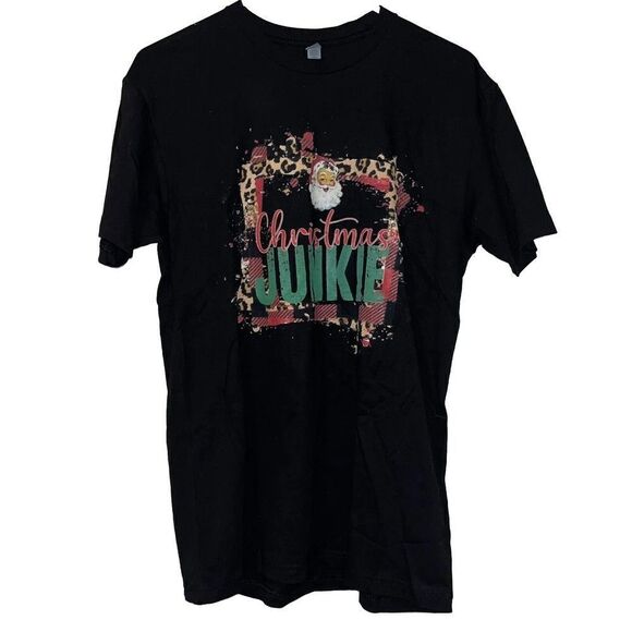 Next Level Apparel T Shirt Wmns M Graphic Christmas Junkie Santa Leopard Festive - Picture 1 of 6